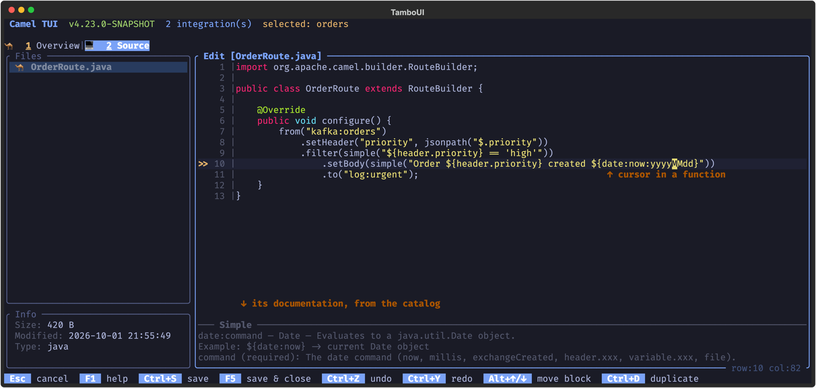 The documentation of the date function the cursor is on